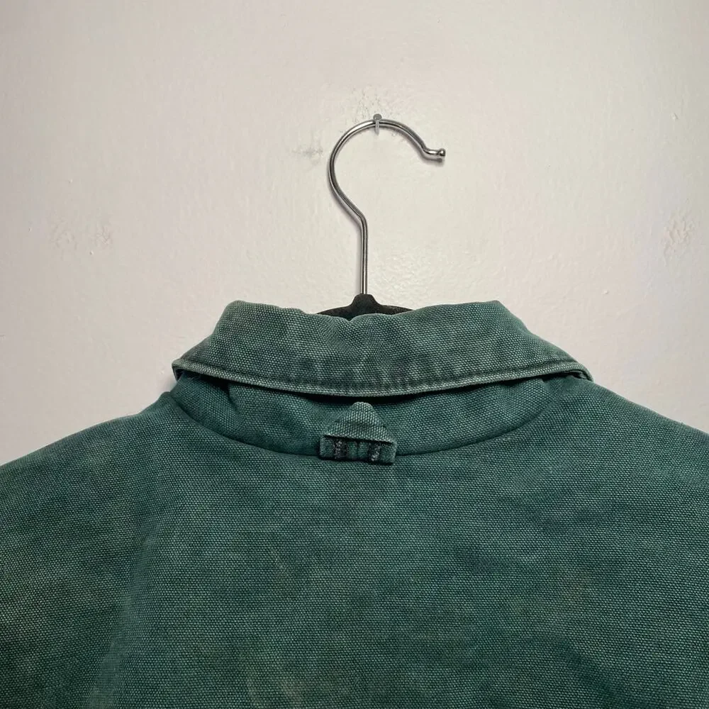 Carhartt Vintage Cape Chore Coat Green Canvas Cotton Front Snap Zip Men's Large